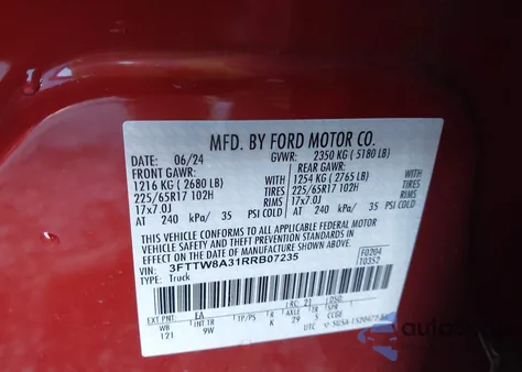 2024 Ford Maverick Xl z USA, uszkodzony, nr VIN 3FTTW8A31RRB07235